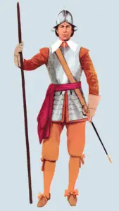 Man in armour carrying a pike from category Infantry Uniforms, 1660-1790. No text.