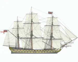 64-gun 3rd rate ship of the line HMS Agamemnon from category RN Warships - Sail. No text.