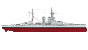 Battleship HMS Queen Elizabeth launched in 1915 from category RN Warships - Steam. No text.