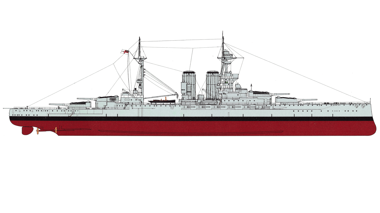 Battleship HMS Queen Elizabeth launched in 1915 from category RN Warships - Steam. No text.